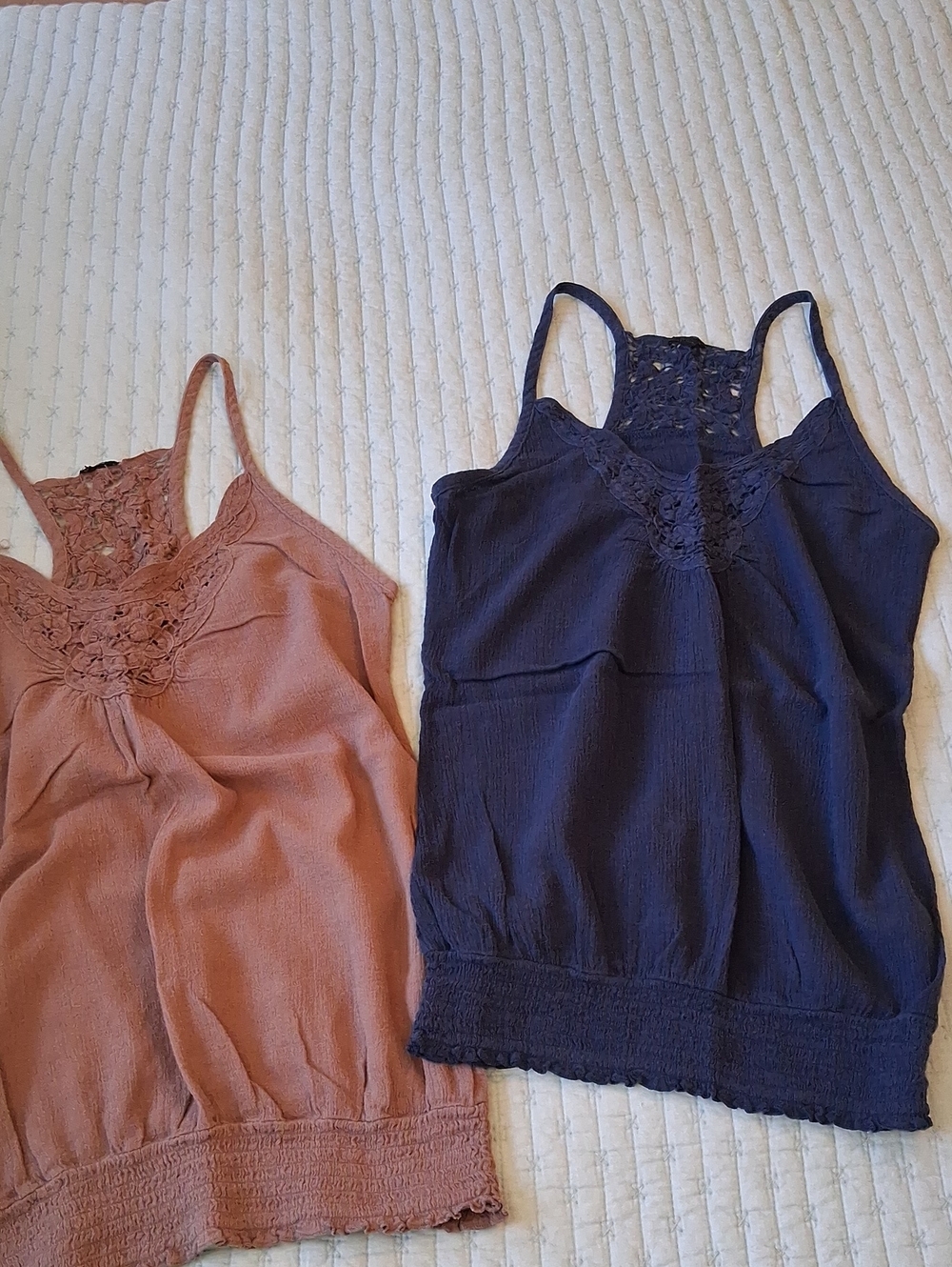 Lace Y2K Racerback Tank Tops - Tan & Navy